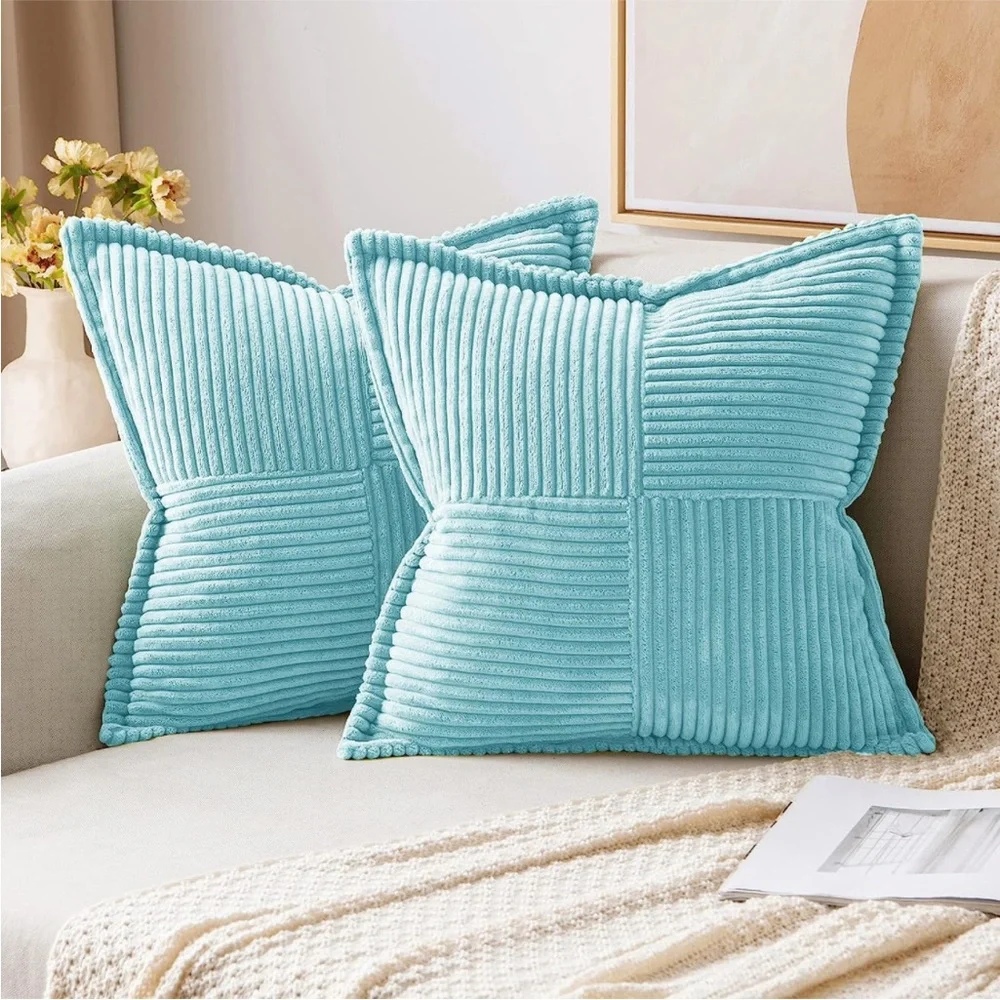Blue Striped Texture Corduroy Decorative Farmhouse Luxury Soft Pillow Cover Set - Picture 6 of 6